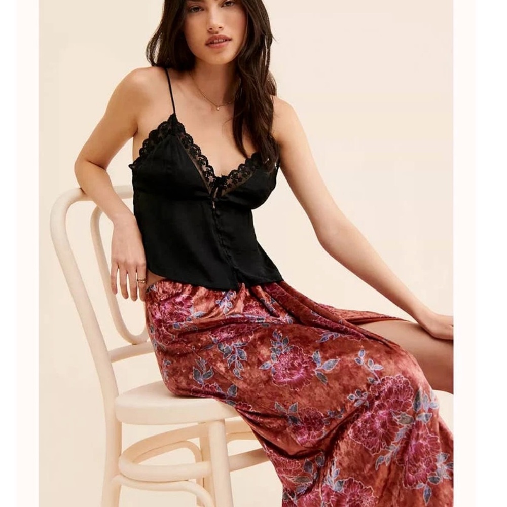 Free People Poets Velvet Sarong Skirt L Rust Floral